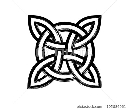 The Witch's Knot, Wicca symbol, Power of four elements, paint brush stroke style, grunge vector graphic design isolated on white background 105884961