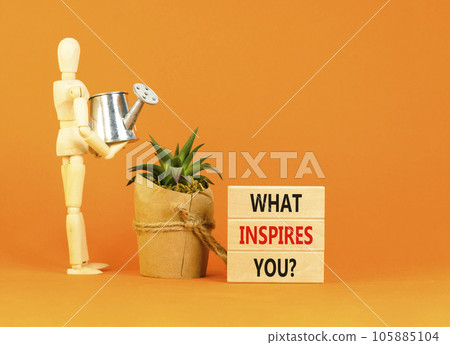 What inspires you symbol. Concept words What inspires you on wooden block. Beautiful orange table orange background. Businessman model. Business motivational what inspires you concept. Copy space. What inspires you symbol. Concept words What inspires you on wooden block. Beautiful orange table orange background. Businessman model. Business motivational what inspires you concept. Copy space. 105885104