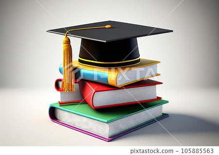 The Cap of Success: Graduation Cap on a Pile of Books - Generative AI 105885563