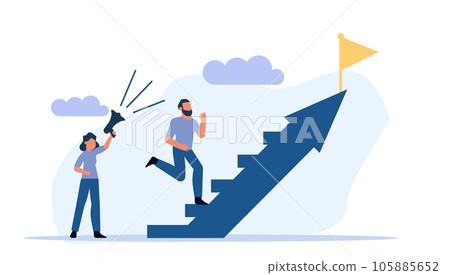 Success people step up on arrow vector promotion team business illustration concept. Successful businessman design background achievement victory celebration career. Award leader target future 105885652