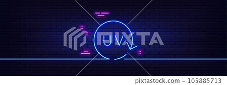 Neon light glow effect. Uv protection cream line icon. Skin care sign. Cosmetic change symbol. 3d line neon glow icon. Brick wall banner. Uv protection outline. Vector Neon light glow effect. Uv protection cream line icon. Skin care sign. Cosmetic change symbol. 3d line neon glow icon. Brick wall banner. Uv protection outline. Vector 105885713