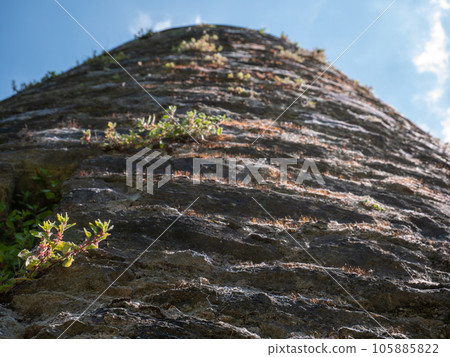 Old celtic castle tower wall close view background, Blarney castle in Ireland, old ancient celtic fortress 105885822