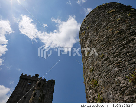 Old celtic castle towers background, Blarney castle in Ireland, old ancient celtic fortress 105885827