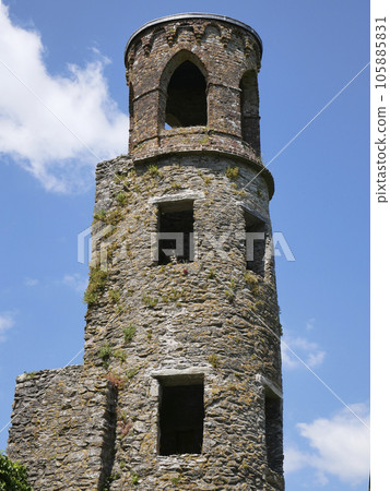 Old celtic castle tower over blue sky background, Blarney castle in Ireland, celtic fortress 105885831