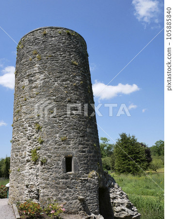 Old celtic castle tower over blue sky background, Blarney castle in Ireland, celtic fortress 105885840