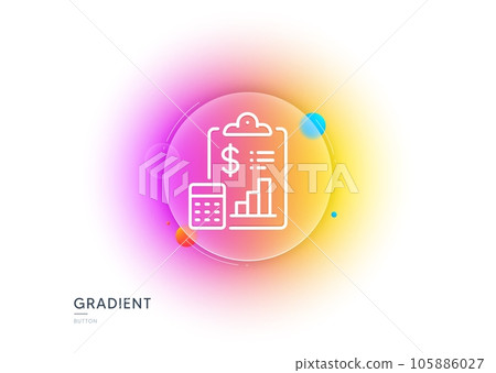 Report line icon. Gradient blur button with glassmorphism. Accounting clipboard document sign. Budget info symbol. Transparent glass design. Report line icon. Vector 105886027