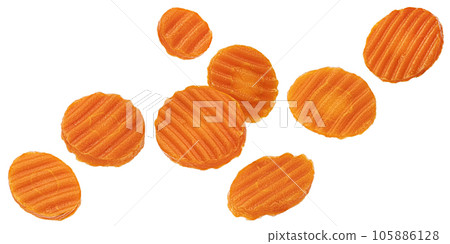 Pickled and marinated carrot slices isolated on white background Pickled and marinated carrot slices isolated on white background 105886128