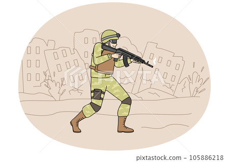 Soldier with gun at war Soldier with gun at war 105886218