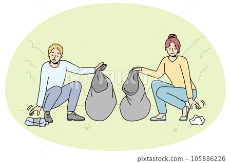 Volunteers clean street from garbage 105886226