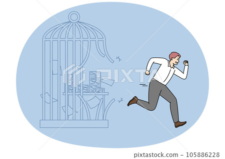 Happy businessman escape cage quit office job 105886228