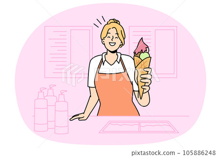 Smiling woman selling ice-cream Smiling woman selling ice-cream 105886248