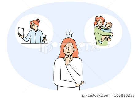 Confused woman choose between work and family 105886255