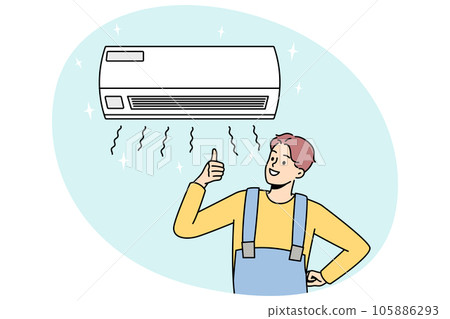 Smiling man technician install conditioner indoors 105886293