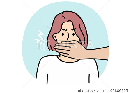 Hands cover woman mouth 105886305