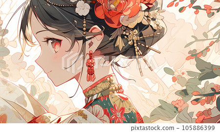 手绘卡通唯美的动漫中国古装少女插画 105886399