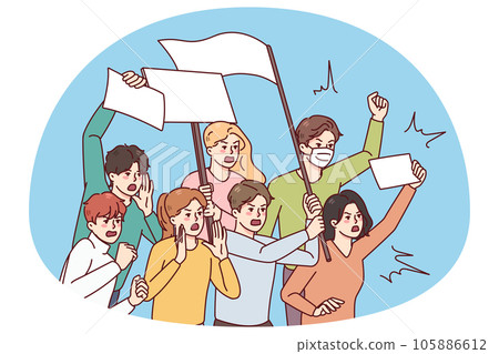 Mad people with posters on demonstration 105886612