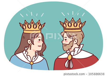 King and queen in mantles and crowns King and queen in mantles and crowns 105886638