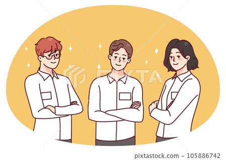 Businesspeople with ID badges posing Businesspeople with ID badges posing 105886742