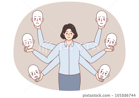Businesswoman holding different masks in hands 105886744