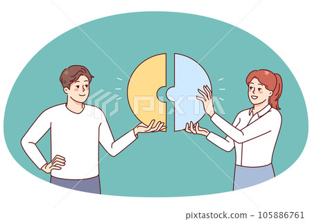 Happy businesspeople find solution together 105886761