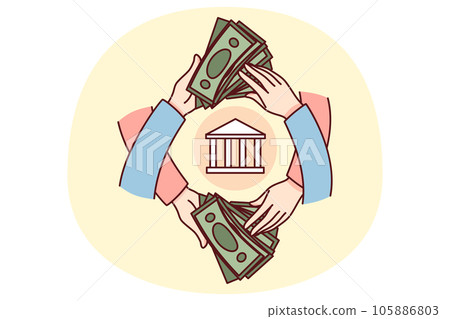 People transferring banknotes through bank 105886803