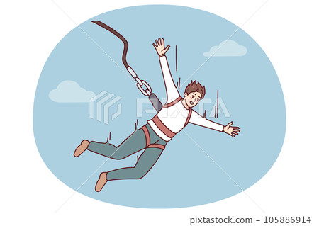 Excited man jump with parachute Excited man jump with parachute 105886914