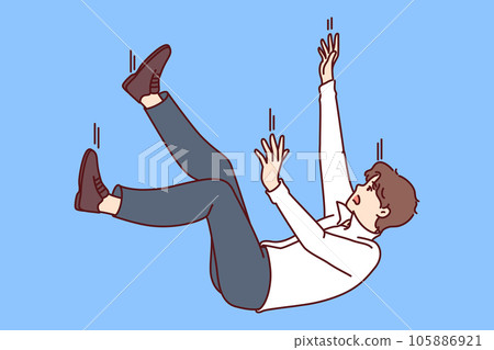 Falling man in business attire symbolizing failure or bankruptcy associated with being fired 105886921