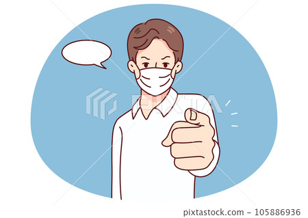Man in mask point at screen 105886936