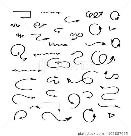 Arrows set simple hand drawn vector illustration, free form signs pointing different directions Arrows set simple hand drawn vector illustration, free form signs pointing different directions 105887055