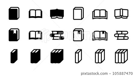 打開的書、堆疊的書、排列的書的矢量圖標集 105887470