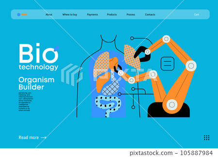 Bio Technology, Organism Builder -modern flat vector concept illustration of robot assembling organism using blocks, parts representing organ systems. Metaphor of regenerative medicine and 3D printing Bio Technology, Organism Builder -modern flat vector concept illustration of robot assembling organism using blocks, parts representing organ systems. Metaphor of regenerative medicine and 3D printing 105887984