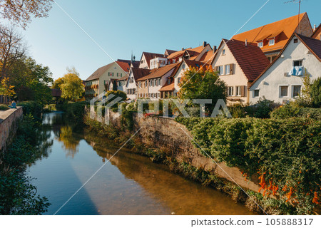 Old national German town house in Bietigheim-Bissingen, Baden-Wuerttemberg, Germany, Europe. Old Town is full of colorful and well preserved buildings. 105888317
