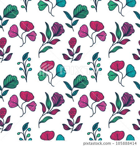Exotic Seamless Flower Pattern with Vintage Style. Hand Drawn Floral Motif for Fashion, Wallpaper, Wrapping Paper, Background, Fabric, Textile, Apparel, and Card Design Exotic Seamless Flower Pattern with Vintage Style. Hand Drawn Floral Motif for Fashion, Wallpaper, Wrapping Paper, Background, Fabric, Textile, Apparel, and Card Design 105888414