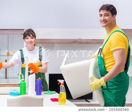 Cleaning professional contractors working at house 105888560