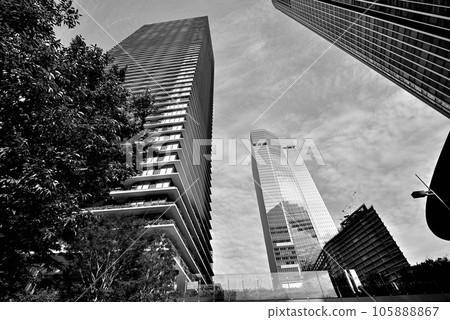 Tokyo Scenery of skyscrapers such as Toranomon Hills Mori Tower, a redevelopment complex in Tokyo Monochrome Tokyo Scenery of skyscrapers such as Toranomon Hills Mori Tower, a redevelopment complex in Tokyo Monochrome 105888867