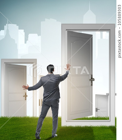Businessman facing many business opportunities Businessman facing many business opportunities 105889303