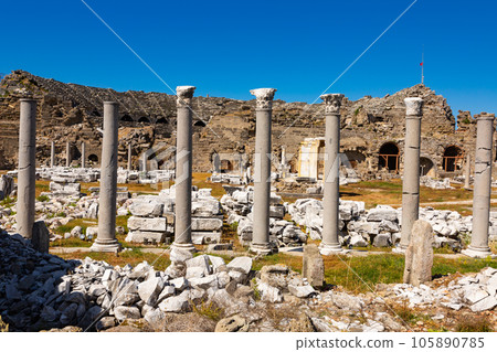 Ruins of ancient Roman theater in city of Side, Turkey 105890785