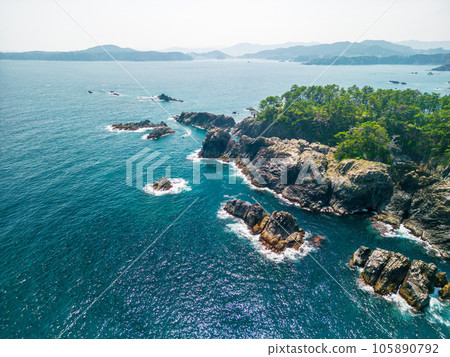 Aerial photography "Iwate Prefecture" Superb view of Cape Goishi seen from the sky with a drone Aerial photography "Iwate Prefecture" Superb view of Cape Goishi seen from the sky with a drone 105890792