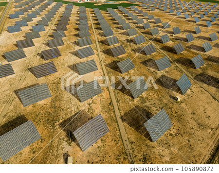 Top view of the electric power polar panel system at desert Top view of the electric power polar panel system at desert 105890872