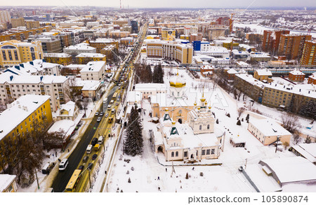 Winter aerial view of Holy Trinity Monastery in Penza city, Russia 105890874