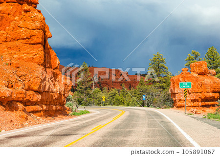 Mountain road through Canyon of red desert Mountain road through Canyon of red desert 105891067