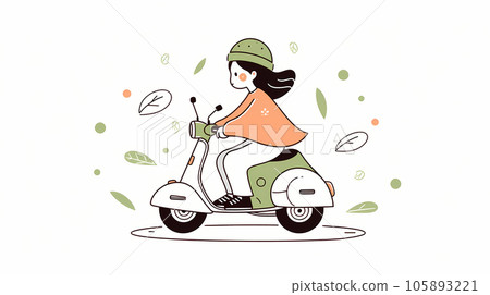 一名女子騎踏板車的插圖，AI 生成的圖像 105893221