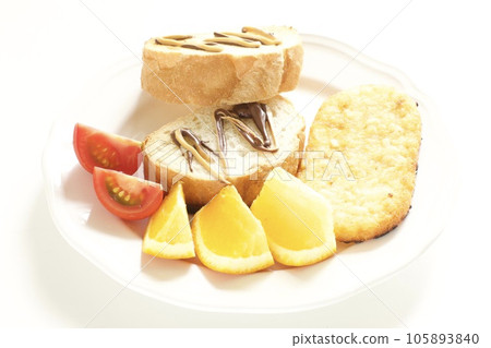 baguette and fruit breakfast baguette and fruit breakfast 105893840