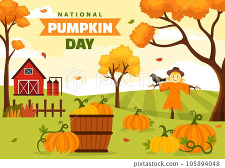 National Pumpkin Day Vector Illustration on 26 October with Cute Cartoon Style Pumpkin Character on Garden Background Hand Drawn Template 105894048