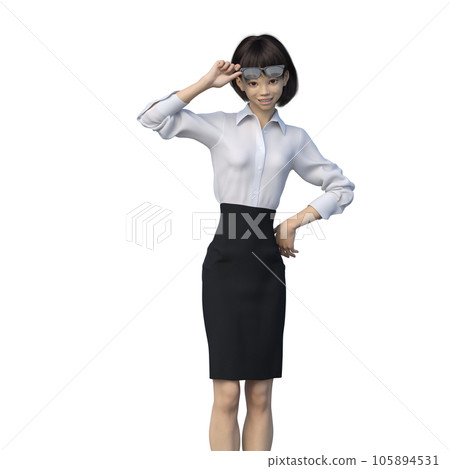 Business woman looking at lifting glasses uniform perming3DCG illustration material 105894531