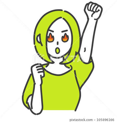 A woman who is full of motivation and raises her fist 105896166