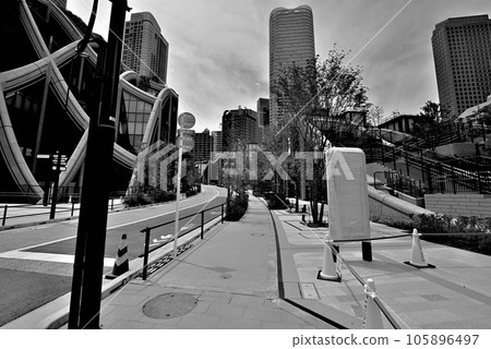 Scenery of skyscrapers such as Azabudai Hills, a redevelopment complex in Tokyo, monochrome Scenery of skyscrapers such as Azabudai Hills, a redevelopment complex in Tokyo, monochrome 105896497