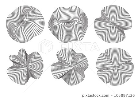 Organic tree rings pattern. Wooden topography circles. Abstract concentric lines. Rippled wavy shapes. Vector graphic. Organic tree rings pattern. Wooden topography circles. Abstract concentric lines. Rippled wavy shapes. Vector graphic. 105897126