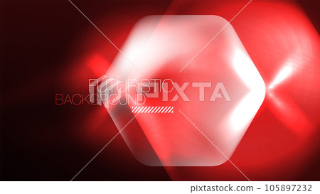 Glowing neon hexagons in dark space. Digital technology cyberspace hi-tech techno abstract background template 105897232
