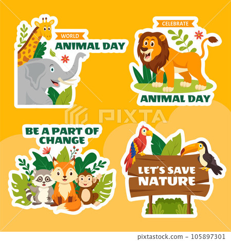 World Animal Day Label Flat Cartoon Hand Drawn Templates Background Illustration 105897301